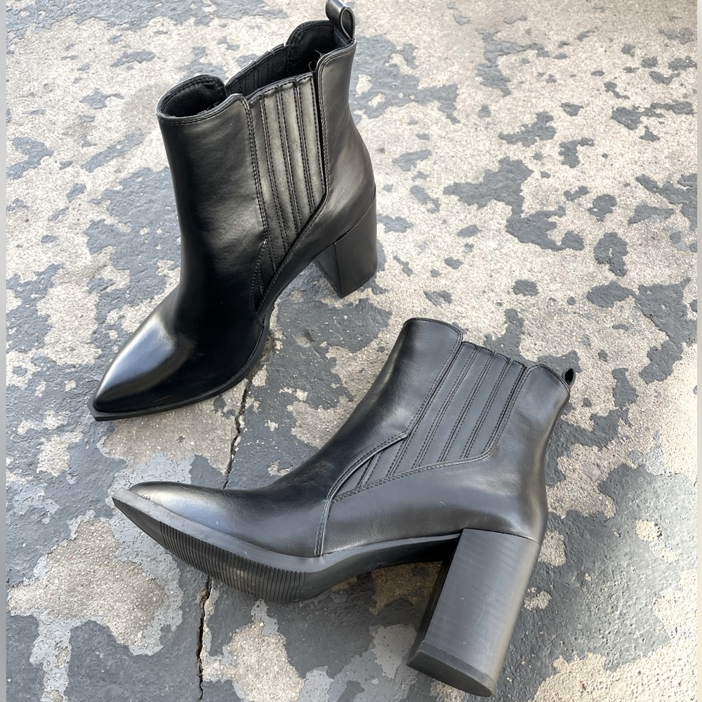 Faux Leather Black Ankle Boots 8.5